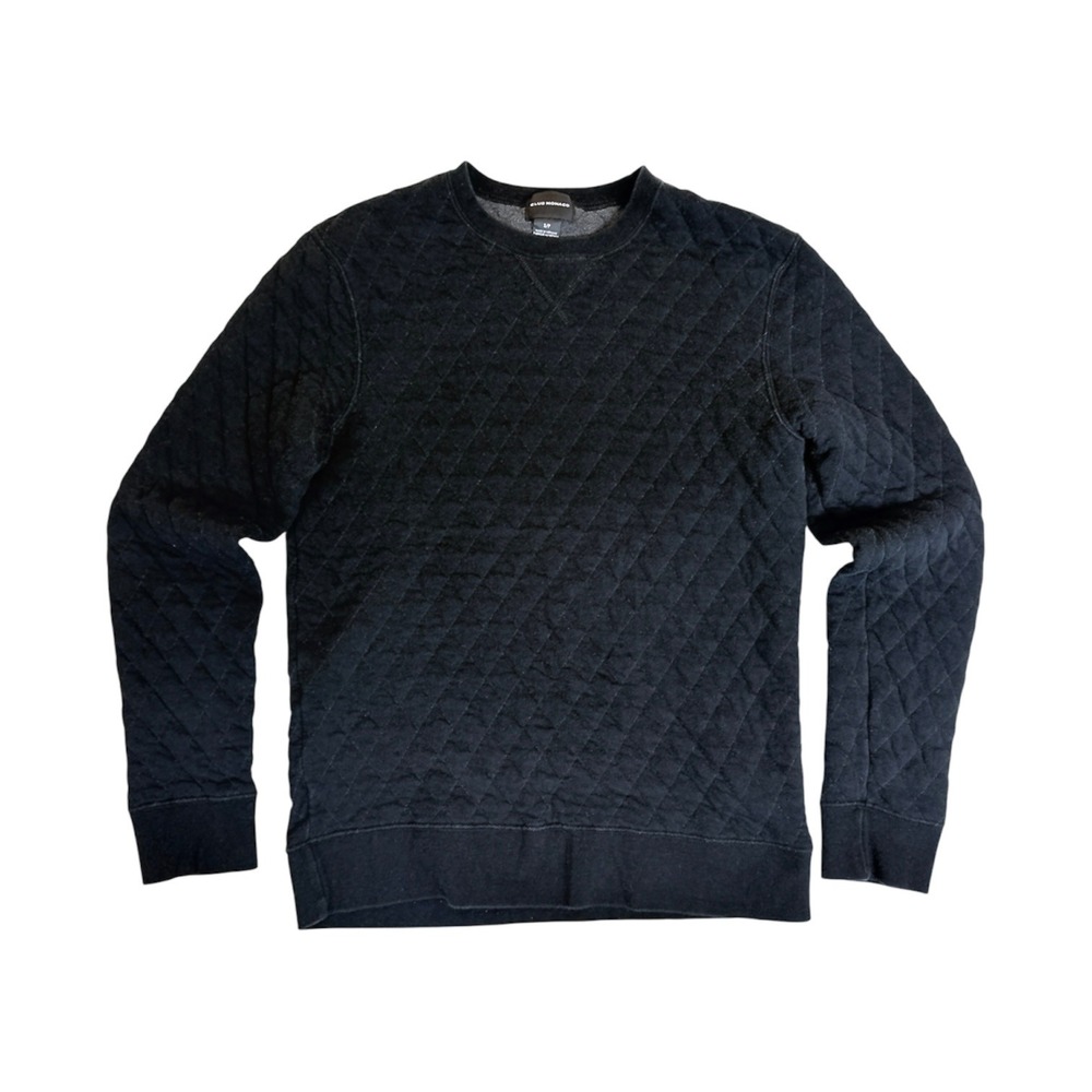 Club Monaco Quilted Sweatshirt Men S Black Crewneck Long Sleeve